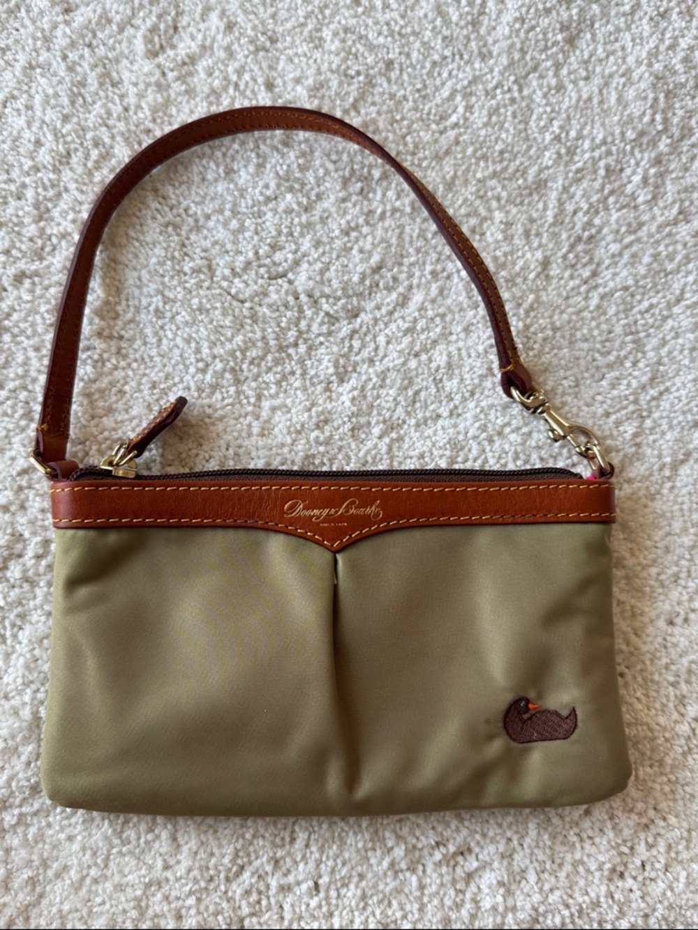 Vintage Dooney & Bourke Olive and Brown Leather-Trim Wristlet